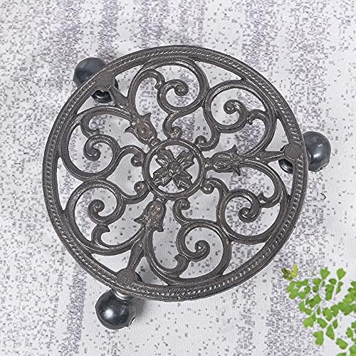 Sungmor Heavy Duty Cast Iron Plant Caddy with Wheels - 11 Inch Rolling Plant Stand Round Planter Rollers - Black Brown Movable Plant Trays - Indoor Outdoor Flower Pot Pallet Furniture Dolly Trolley
