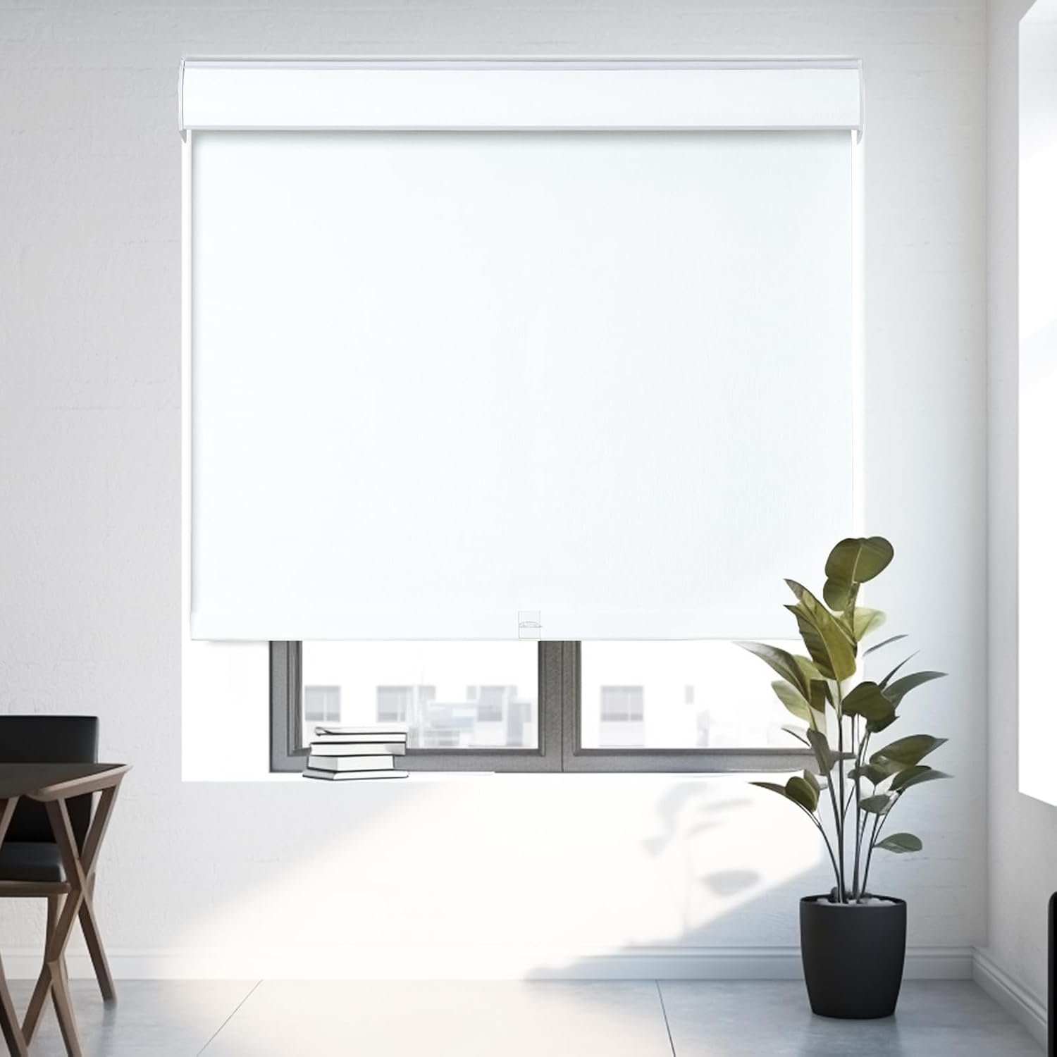 TWOPAGES Blackout Roller Shade for Windows Custom Size Cordless Blind Roller Up Window Shade Thermal Insulation Window Shade for Home Door Office, Boutique Snow White