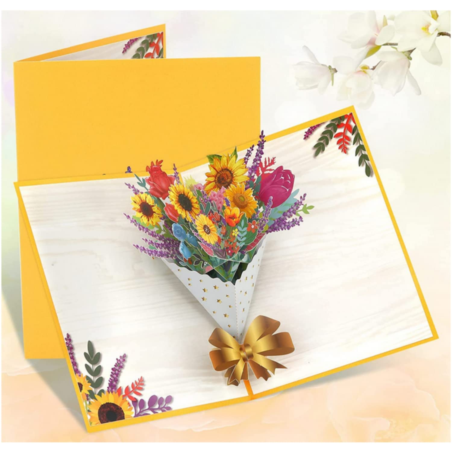 SKEIDO3D Pop-up Flower Greeting Card Birthday Cards Mother's Day Card Bouquet Celebration Card with Sunflower for Romance Anniversary Festives Graduation Wife Teacher