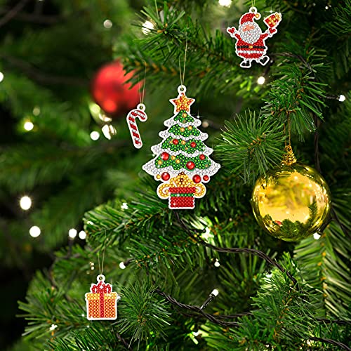 38 Pieces Christmas Diamond Painting Keychain Mini Diamond Keychain Pendant 5D Diy Diamond Painting Keychain Kit Rhinestone Mosaic Making Full Drill Diamond Pendant For Christmas Arts Craft #TOP3