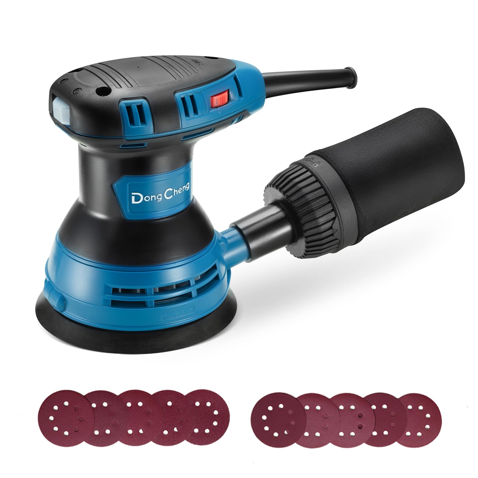 Dong Cheng 5-Inch Random Orbital Sander 3 Amp 12000OPM, 6 Variable Speeds, with 10pcs Sandpaper & Detachable Dust Bag, Sanding for Woodworking, Refinish Furniture & Remove Varnish