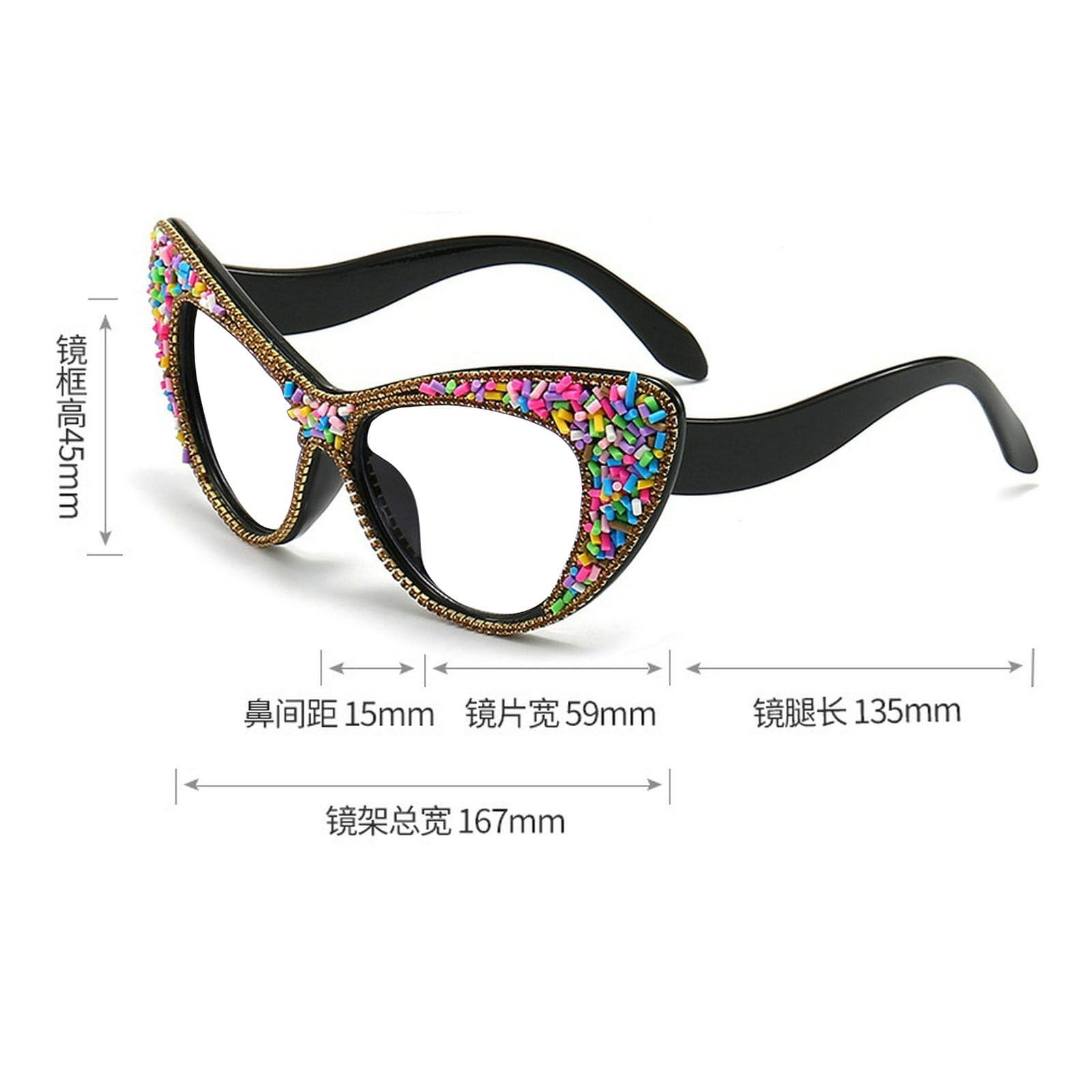 Melrose Diamond Jewelry Farsightedness Glasses Women's Unique Cat Eye Diamond Punk Reading Glasses (gold, 2.5)