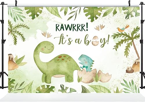 Miniatura 2 de Hilioens Telón de fondo para baby shower de 53 pies con texto en inglés "It's A Boy" con hojas verdes para decoración de fiesta de huevos de