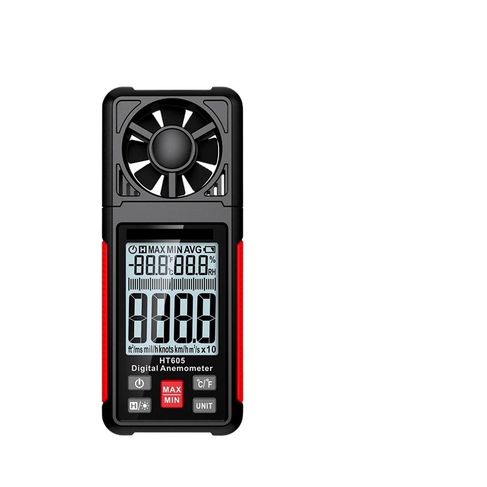 Anemómetro digital portátil, medidor de velocidad del viento for medir la temperatura y el volumen del aire.