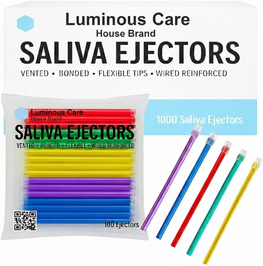 Disposable Dental Saliva Ejectors Assorted Rainbow Colors with Clear Tips 1000 Count – Wire Reinforced Flexible Suction Tubes, Latex Free – Luminous Care House Brand