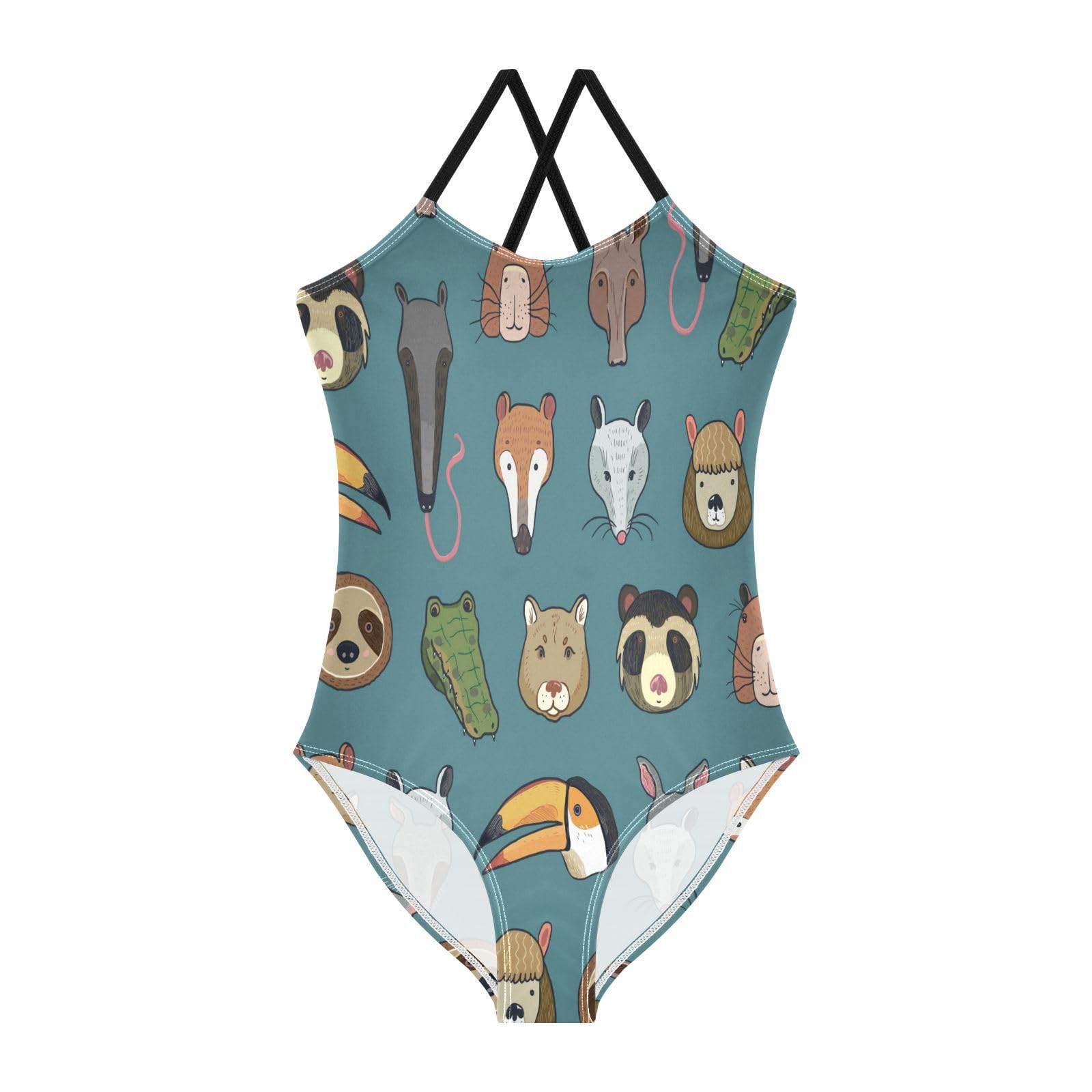 South America Animals Sloth Fox Girls One Piece Swimsuit Beach Swimwear Quick Dry Kids Bathing Suits 7-8T