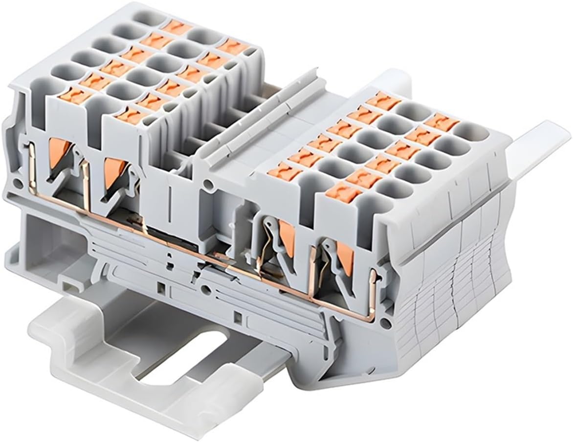 50Pcs PT4-QUATTRO 4 Din Rail Terminal Block Conductor Push in Spring Screwless Feed Through Terminal Strip Block Wire Conductor