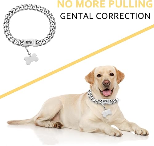 Miniatura 2 de Collar de perro de cadena de plata para cachorros, niñas y niños, collares para perros pequeños, medianos y grandes, collar de perro sin tirones