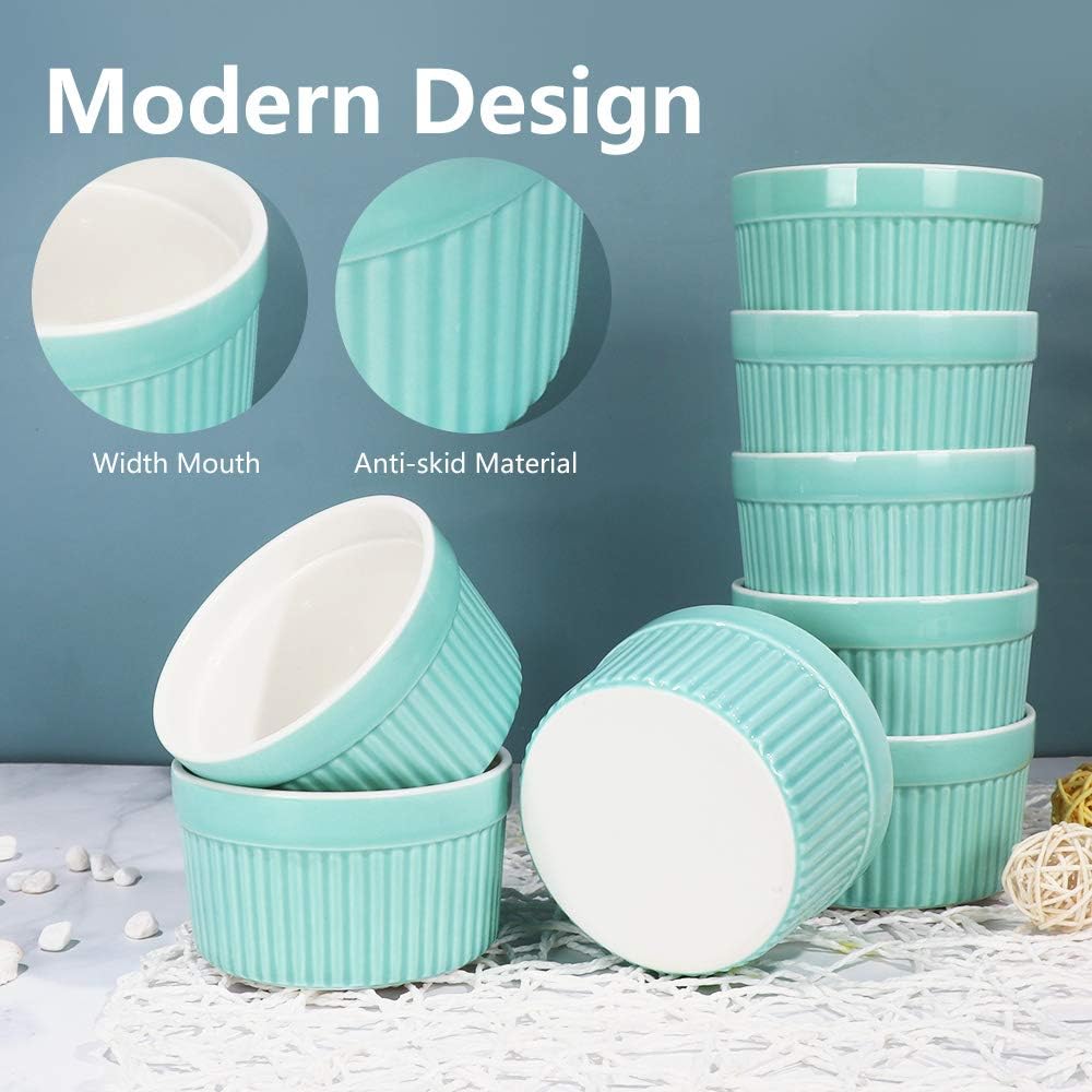 SZUAH 6 oz Ramekins Oven Safe Set of 8, Porcelain Ramekin Set for Baking Souffle Ramekins 6 oz Oven Safe Creme Brulee Ramekin 3.5 Inch, Dishwasher Safe, Blue: Home & Kitchen