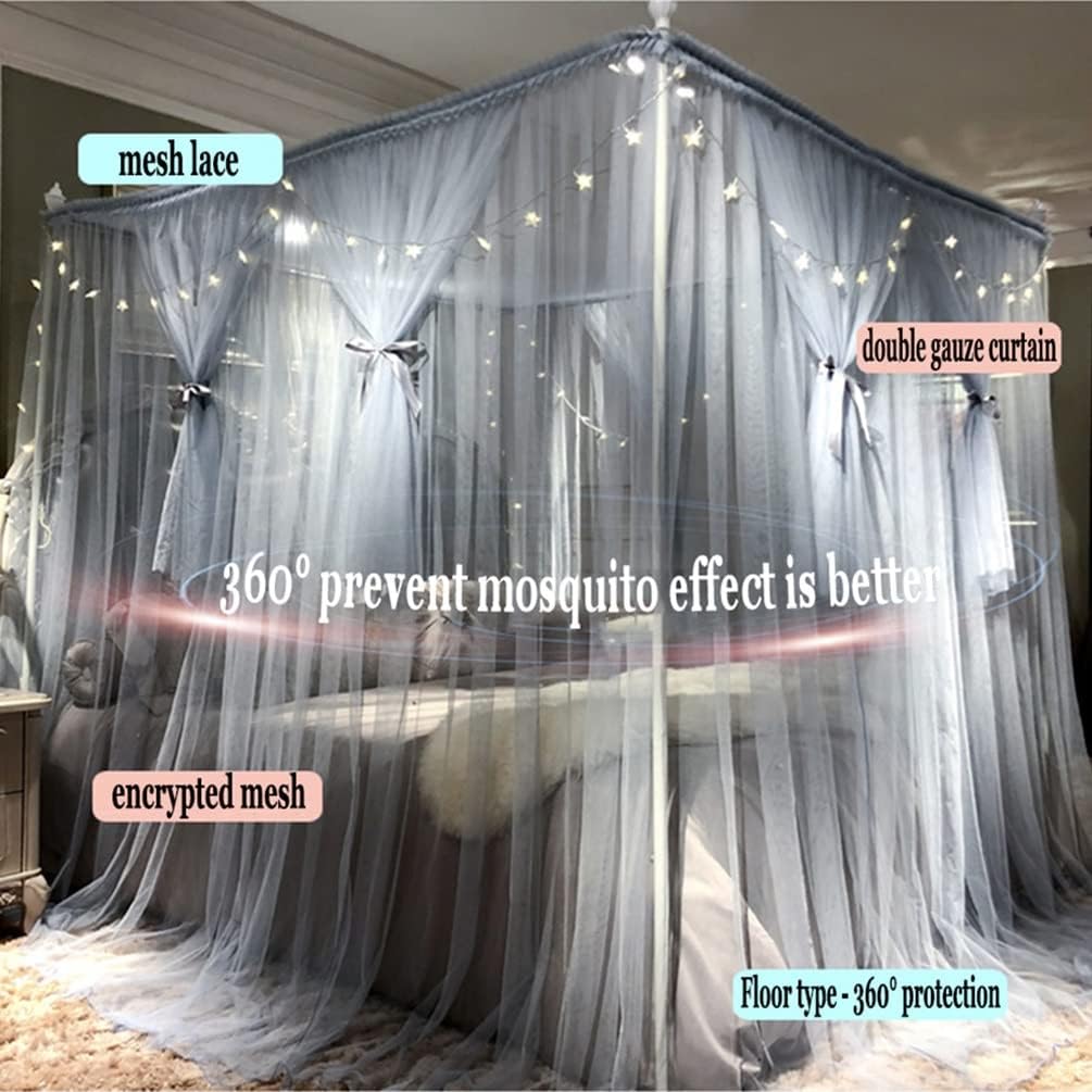 Fabric Bed Drapes Mesh Protection Canopy Shielding Netting,Blue lace Bed Curtain Mosquito net, Girl Princess Room Romantically Decorated Curtains, Suitable for Single Double Bed (Color : Blu