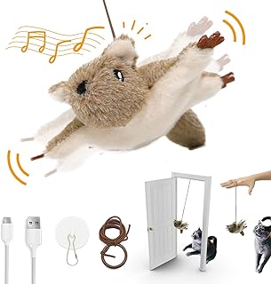 PETFUTURE Door Hanging Cat Toy, Flopping Mouse Cat Toys Interactive for Indoor Cats, Cat Mouse Toys with Catnip silvervine Toy for Cats, Mice Chirping Cat Kicker Toy , Touch Activated, Rechargeable