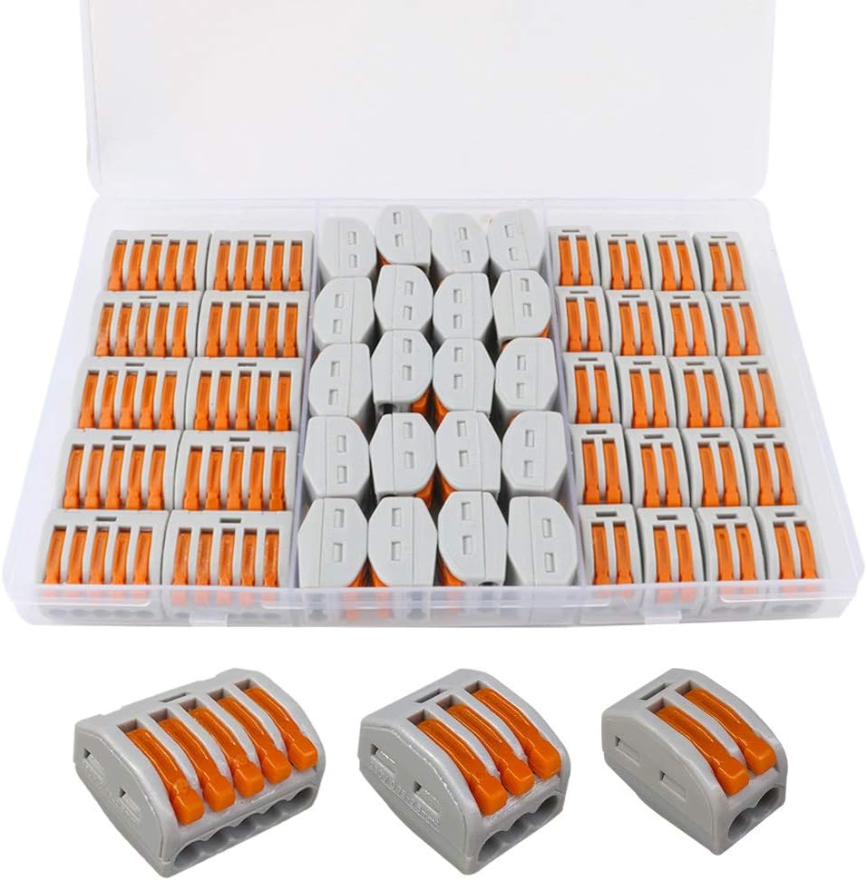 QitinDasen50Pcs Premium Lever-Nut Wire Connectors Set, Conductor Compact Wire Connectors, Quick Splicing Connector Cable Clamp Terminal Block Spring Connector (PCT-212, PCT-213, PCT-215)