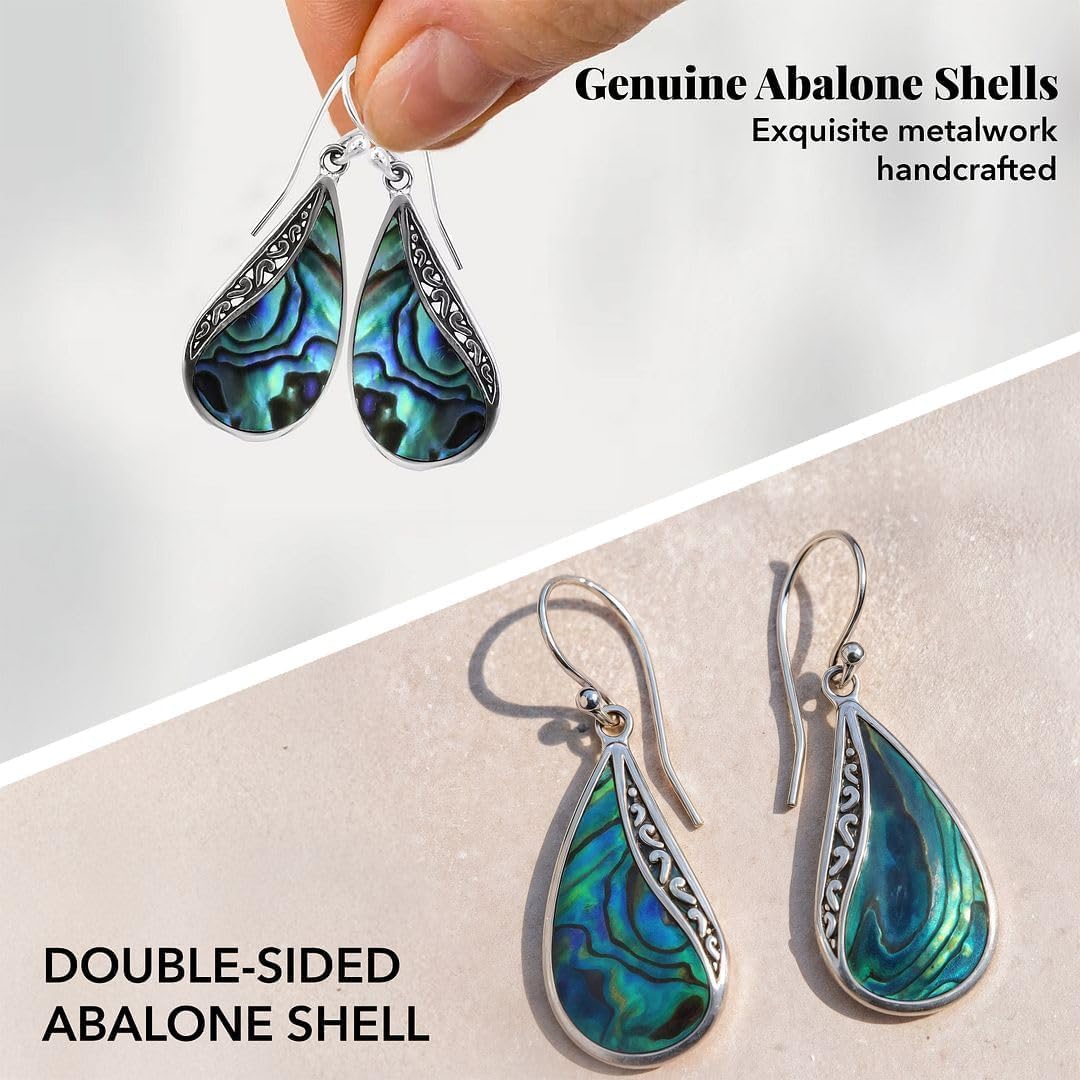 Abalone Shell Dangle Earrings for Women 925 Sterling Silver - Fashionable Beach Abalone Earrings - Boho Jewelry Gifts