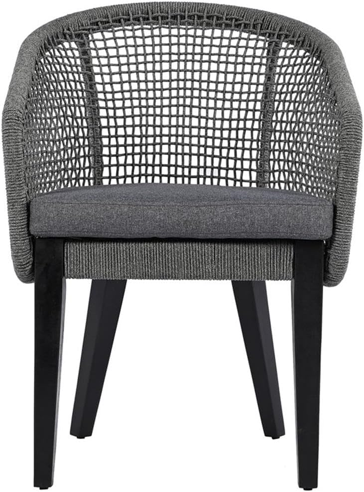 Pemberly Row Outdoor Rope Chairs, Set of 2, Acacia Wood and Aluminum Frame, Weather-Resistant Gray Rope, 24.4" x 25.2" x 33.5", Contemporary Style, Durable Seating for Patio, Balcony, or Dining Areas