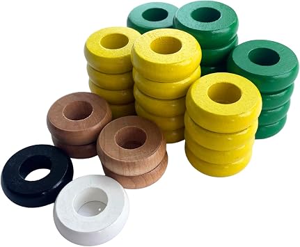 32 Green and Yellow Carrom and Pichenotte Board Game Rings Large Rings 1 1/4 inch Diameter 3.2cm