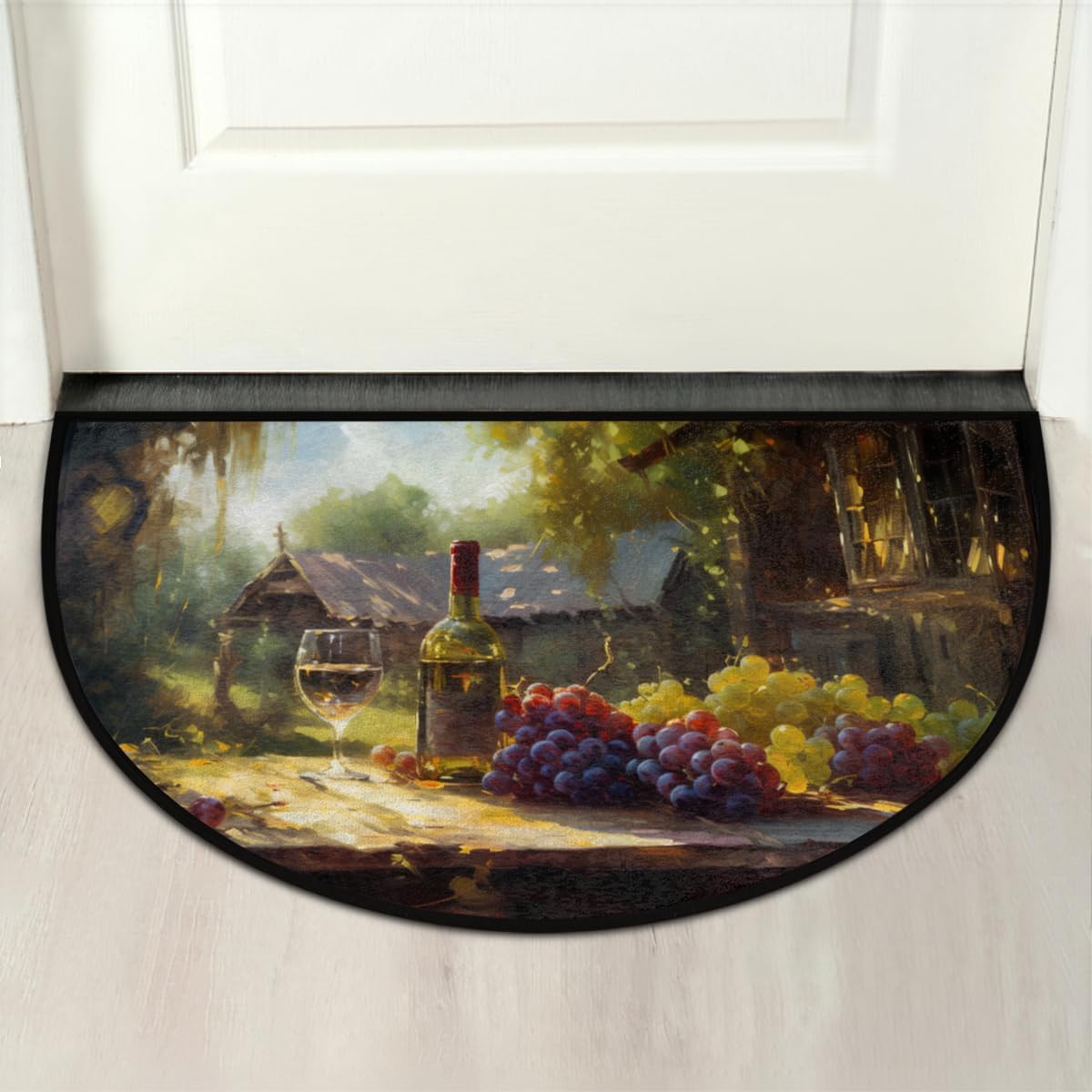 Farm Grape Wine Half Round Doormat Washable Semi Circle Area Rug Non Slip Absorbent Half Moon Rugs for Indoor Outdoor Kitchen Bathroom Bedroom Living Room Fireplace Floor Carpet Decor