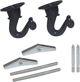 Swag Ceiling Hook 2 Sets Black Swag Ceiling Hooks Heavy Duty Swag Hooks with Hardware and Toggle Wings for Ceiling Installation Wall Fixing (2)