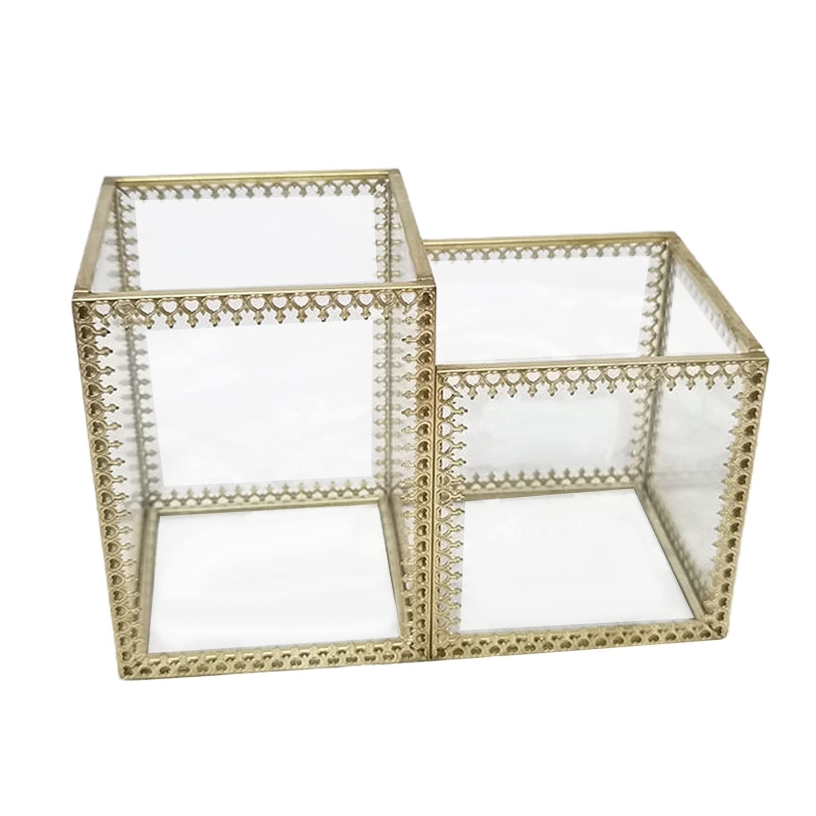 Estuche para brochas y pinceles Caja de almacenamiento de cosméticos con marco dorado, lápiz labial de escritorio, clasificación de joyería de cristal, almacenamiento, organizador de brochas de maquil