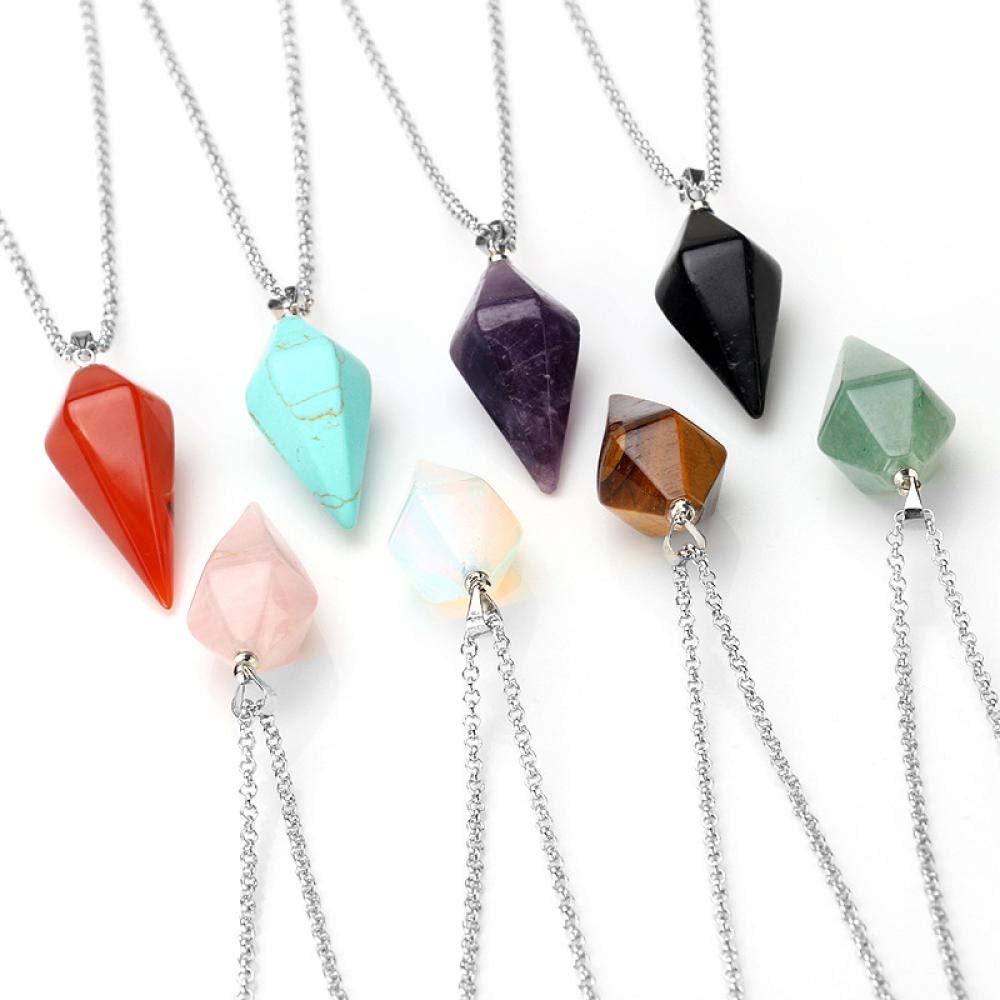 Collana Donna Uomo Con Pendente In Pietra Naturale Quarzo Puntato – Forma Esagonale, Catena 41cm - 5