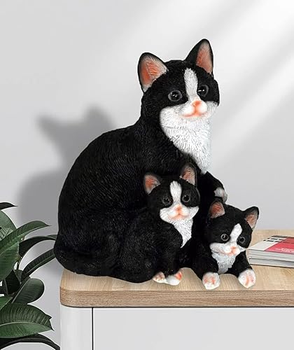 Miniatura 3 de Estatuas de decoración de jardín para gatos al aire libre  Bonita figura de gato con gatitos, divertidas estatuas de animales para jardín,