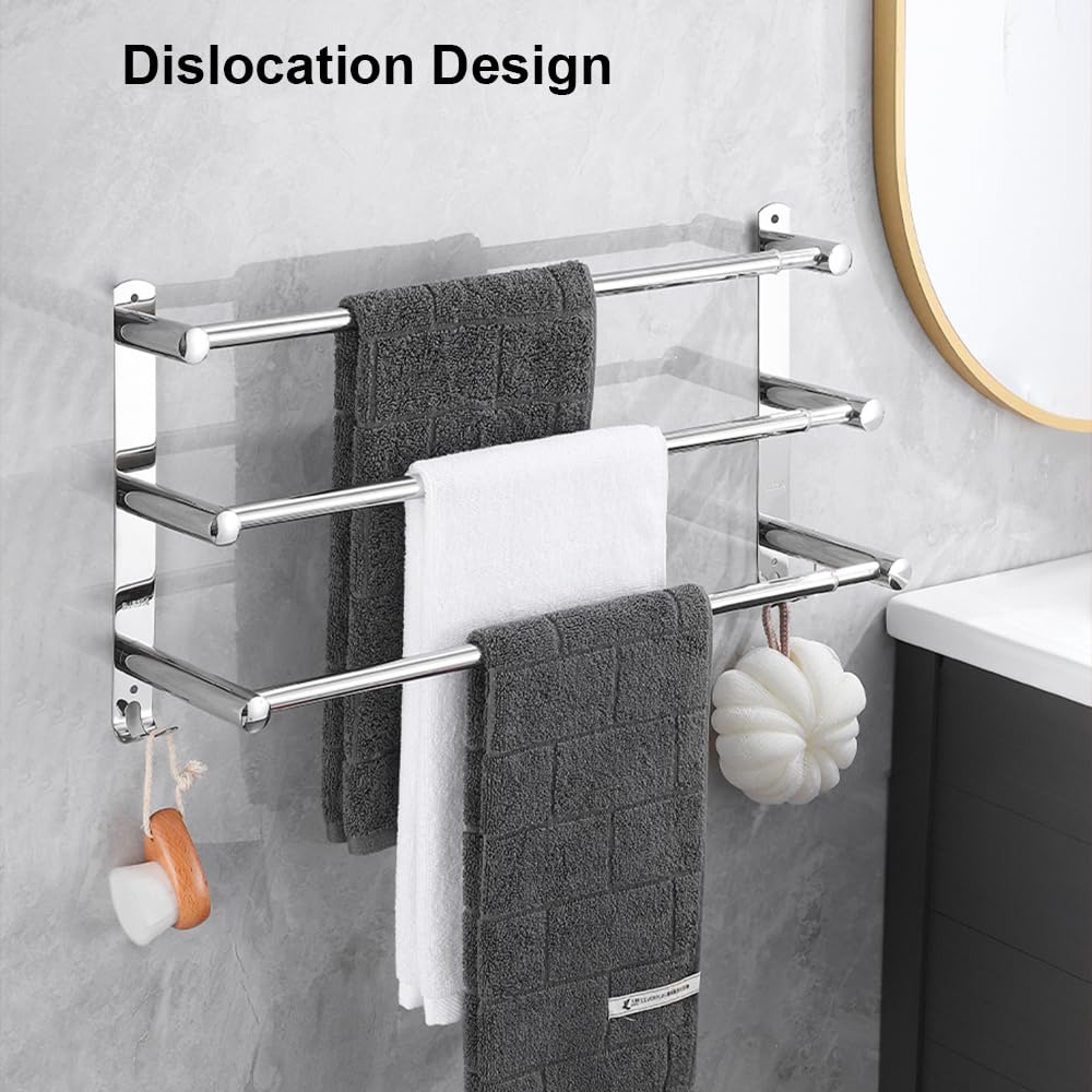 Toalleros Baño Inoxidable Toallero Ajustable 43-78CM Toalleros Pared Barra de Toallas para Cocina, Baño, Inodoro (3 Capas, Plata)