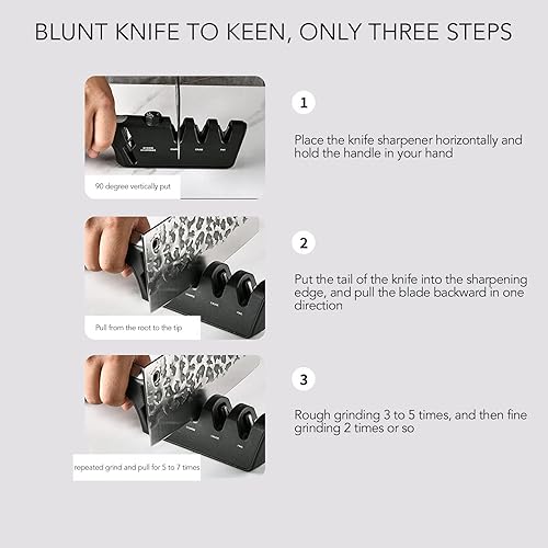 Miniatura 7 de Afilador de cuchillos de diamante, herramienta de afilado de cuchillos de 3 etapas, herramienta de molienda manual Kinfe con mango ergonómico,