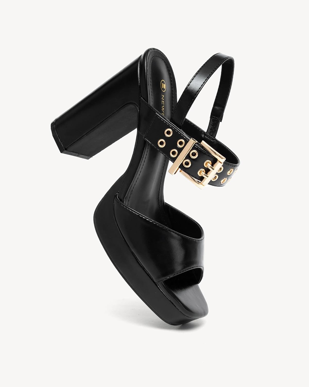 NEWBELLA Women's Platform Heeled Sandals - Open Toe Ankle Strap Slingback with Block Heel & Buckle, Summer Dress Shoes for Vacation & Evening - Image 3