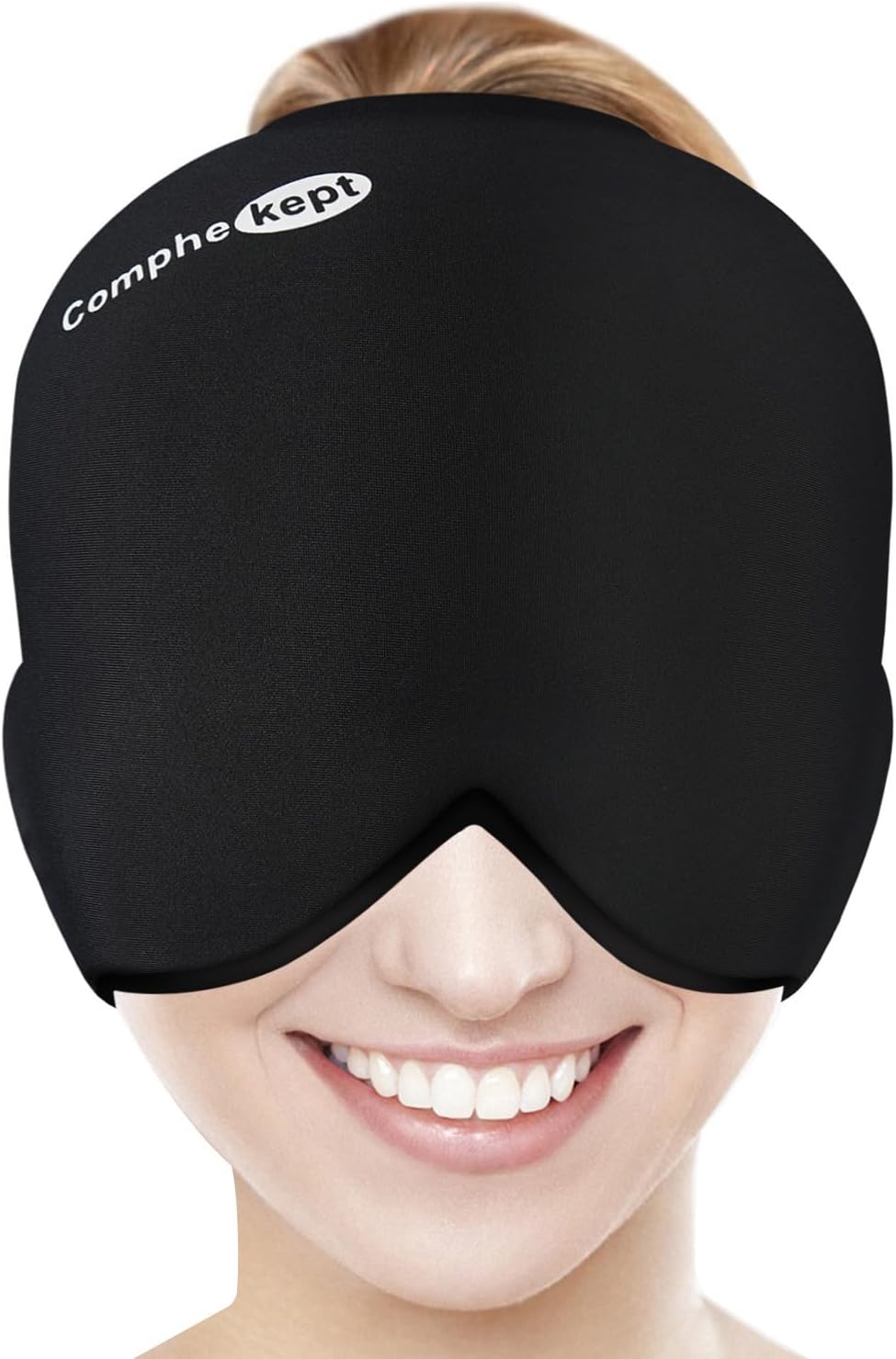 Thick Headache Relief Cap Cooling Gel Hat Stays Cold a bit Longer,Migraine Relief Cap Head Wrap with Face Cold Compress for Puffy Eyes,Tension,Stress,Hangover Relief(Black, Large)