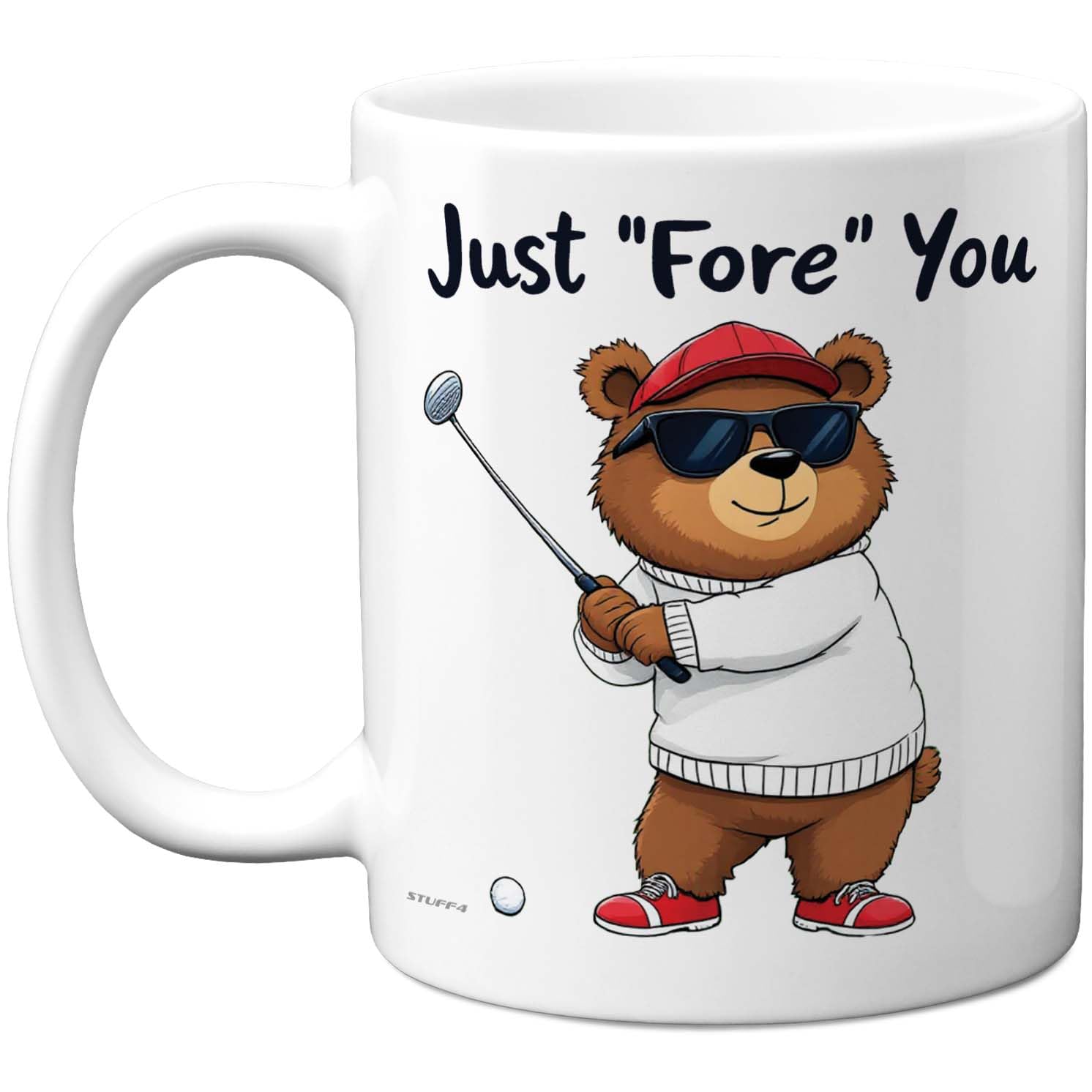 Stuff4 Golf Bear Mug - Just Fore You Cartoon Design - Fun Gift for Golf Lovers - 11oz Ceramic Gloss Mug