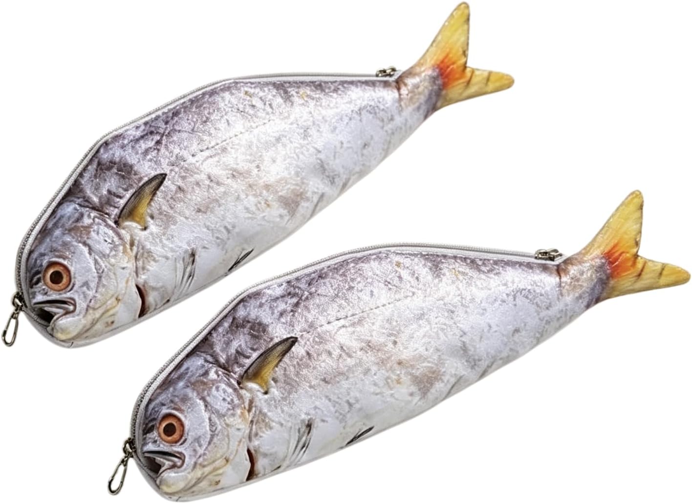 2Pcs Realistic Fish Shape Pen Bag,Zipper Pencil Case, Novelty Makeup Pouch
