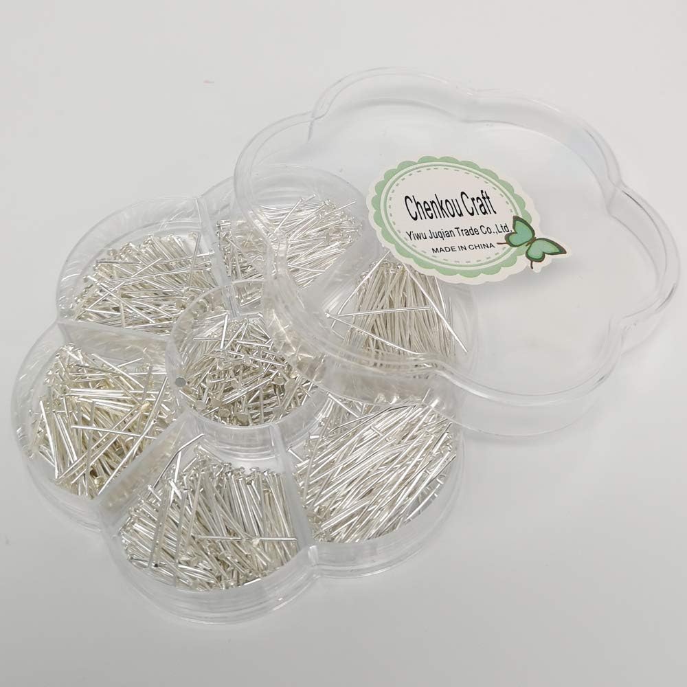 Chenkou Craft 700pcs Assorted of 7 Sizes Mix Flat Head Pins for Jewelry Making (Silver, Mix)