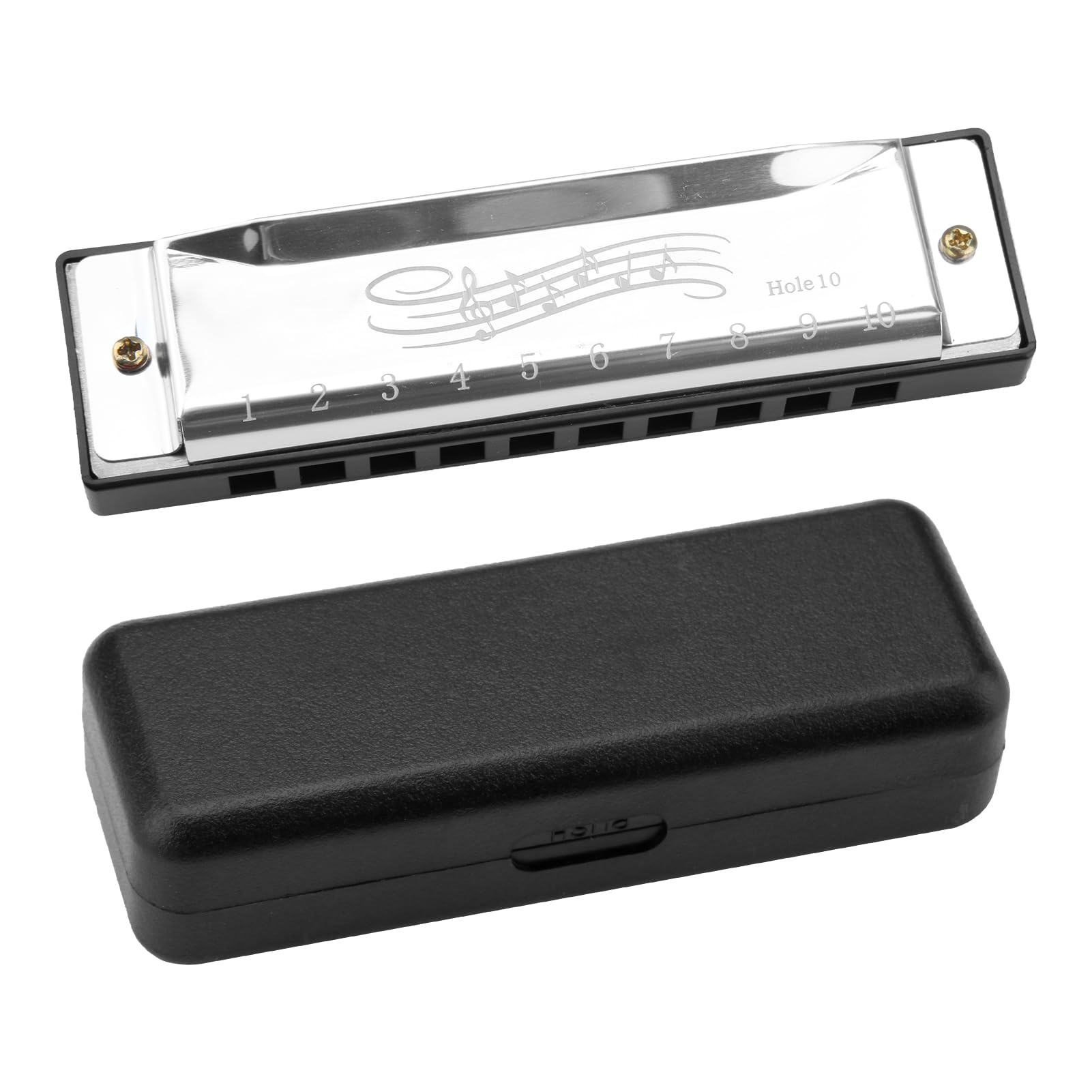 Harmonica 10 Holes C key, Blues Mouth Organ Metal Chromatic Harmonica with Case for Kids Adults Beginners Teaching Performance Accompaniment Wind Instruments, White