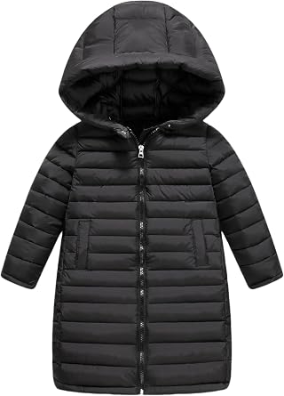 Happy Cherry Kids Long Down Coat Girls Zipper Puffer Hooded Jacket Boys Lightweight Winter Jackets Outwear