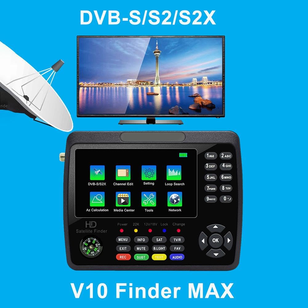 Medidor de Campo TDT, Buscador de señal de TV satelital V10 Finder Max HD, medidor de señal DVB-S/S2/S2X, decodificación H.265 de 10 bits, 1080P HD