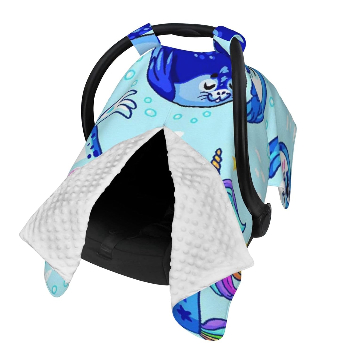 Kids Cartoon Friendly Seal Print Baby Car Seat Cover & Breastfeeding Nursing Cover - Breathable Stretch Fabric Multi-Use