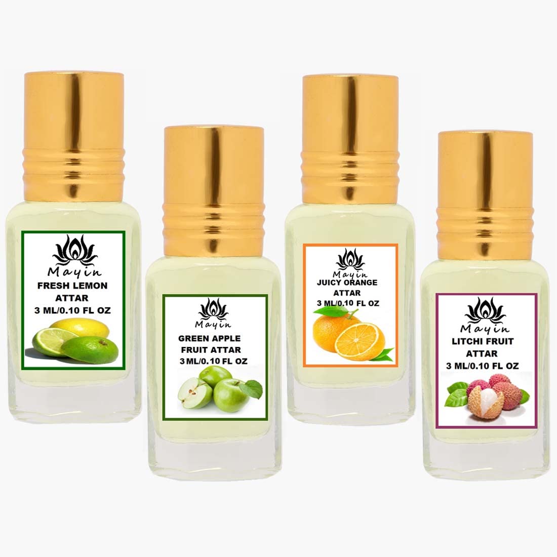 Mayin Fresh Lemon, Green Apple, Juicy Orange, Litchi Fruit (Natural Itra/Attar/Perfume) Attar Gift Pack/Attar Combo/Combo ... - Review, Price and Buying Guide