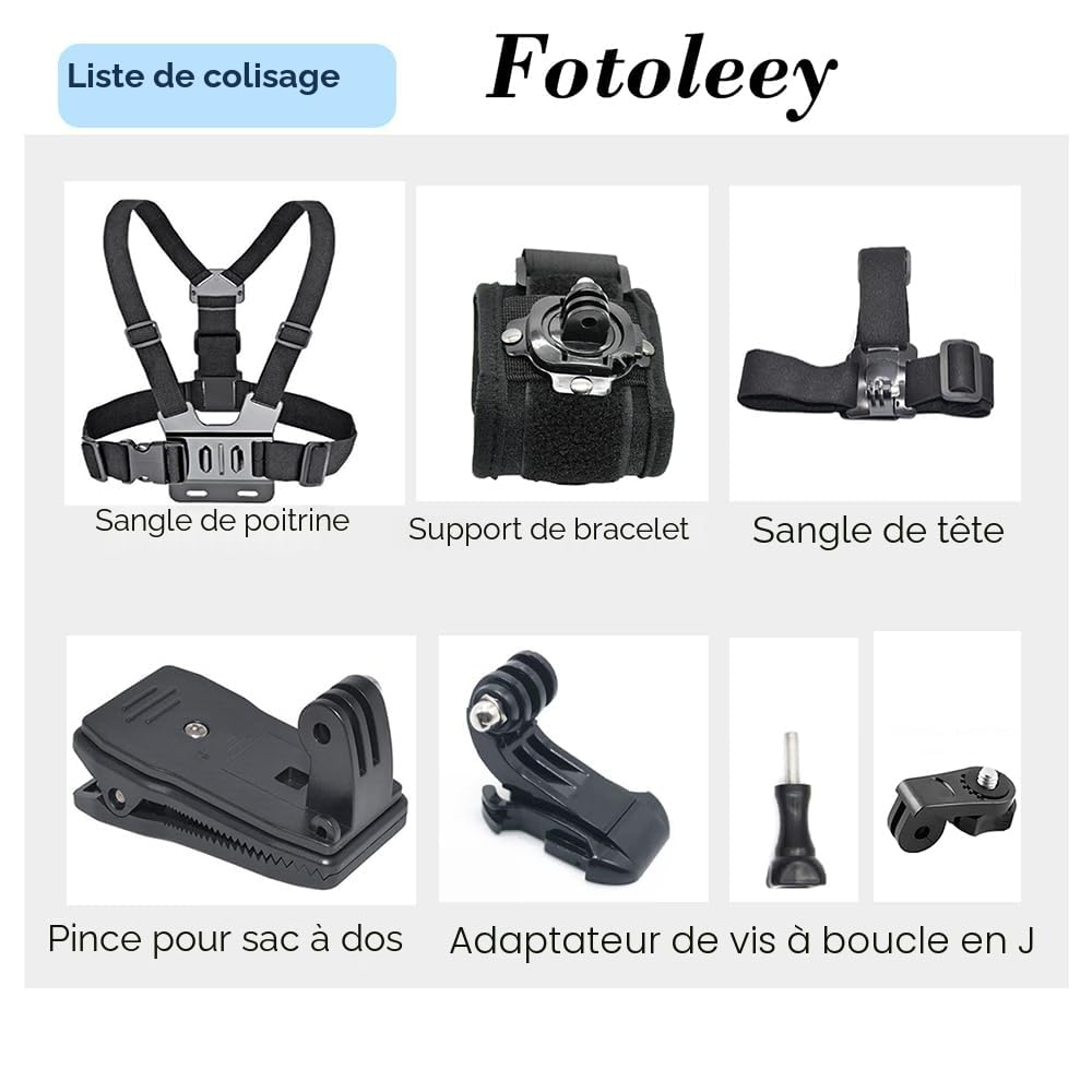 Kit d'accessoires de Sangle de Poitrine pour Insta360 X5/X4/X3/X2/Ace,Compatible avec GoPro Hero, y Compris Support de Sangle de tête, Clip de Sac à Dos, Support de dragonne