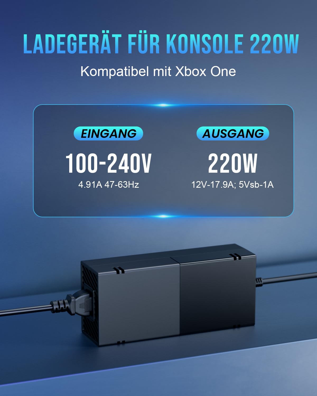 Xbox One Netzteil mit EU Ladekabel – Ladegerät für Konsole, Geringes Lüftergeräusch, Verbesserte Leise Version, Eingang AC 100-240V