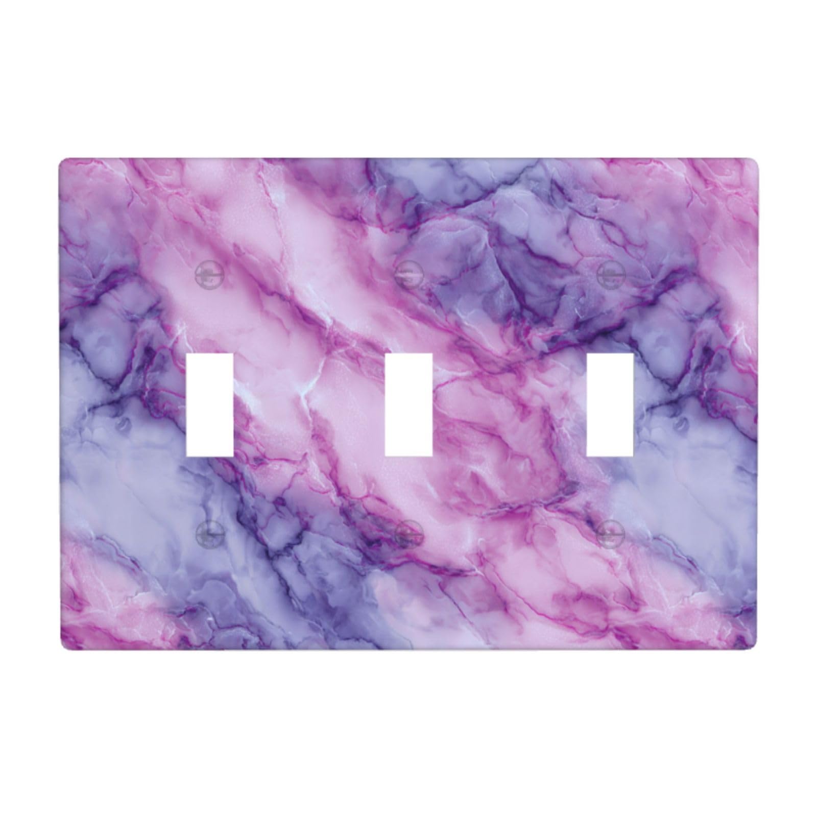 Neon Purple Pink Marble Light Switch Covers 3 Gang Triple Toggle Wall Plate Switchplate Electrical Faceplate for Bathroom Kitchen Bedroom Decor