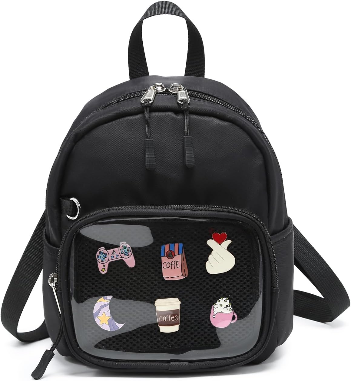 RAINBOW SMILE Small Ita Backpack with Pin Display Lightweight Nylon Backpack for Pin Collectors