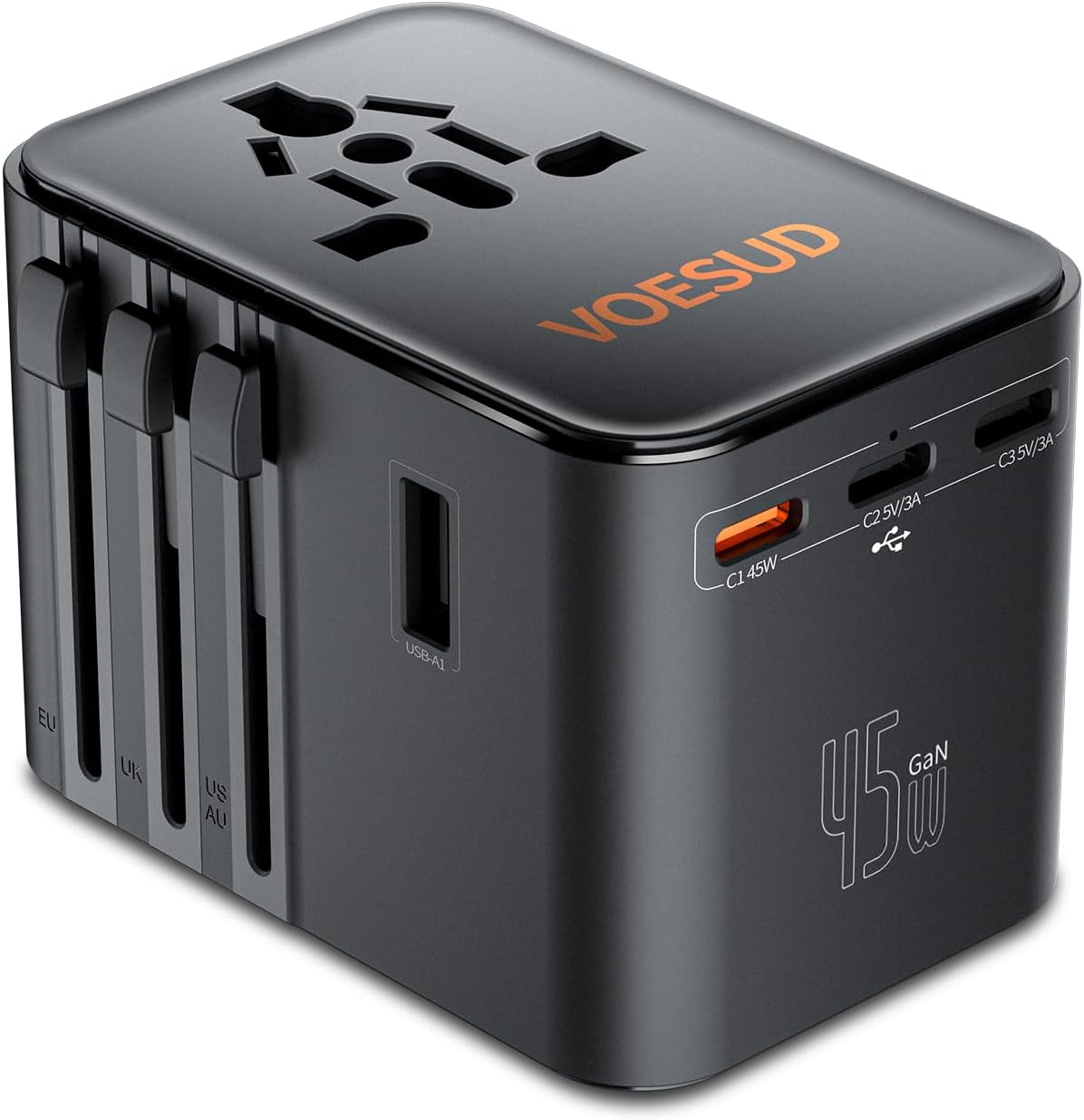 Universal Travel Adapter,Travel Plug Adapter for US/EU/UK/AU and Over 200 Countries Worldwide,European Travel Plug Adapter International Plug Adapter with 3 USB-C 45W PD Fast Charging&2 USB-A Adaptor