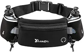 Number-one Cinto de corrida com garrafas de água (2 x 175 ml), cinto de hidratação à prova d'água, bolsa de cintura para iPhone ajustável, bolsa de cintura esportiva para maratona,