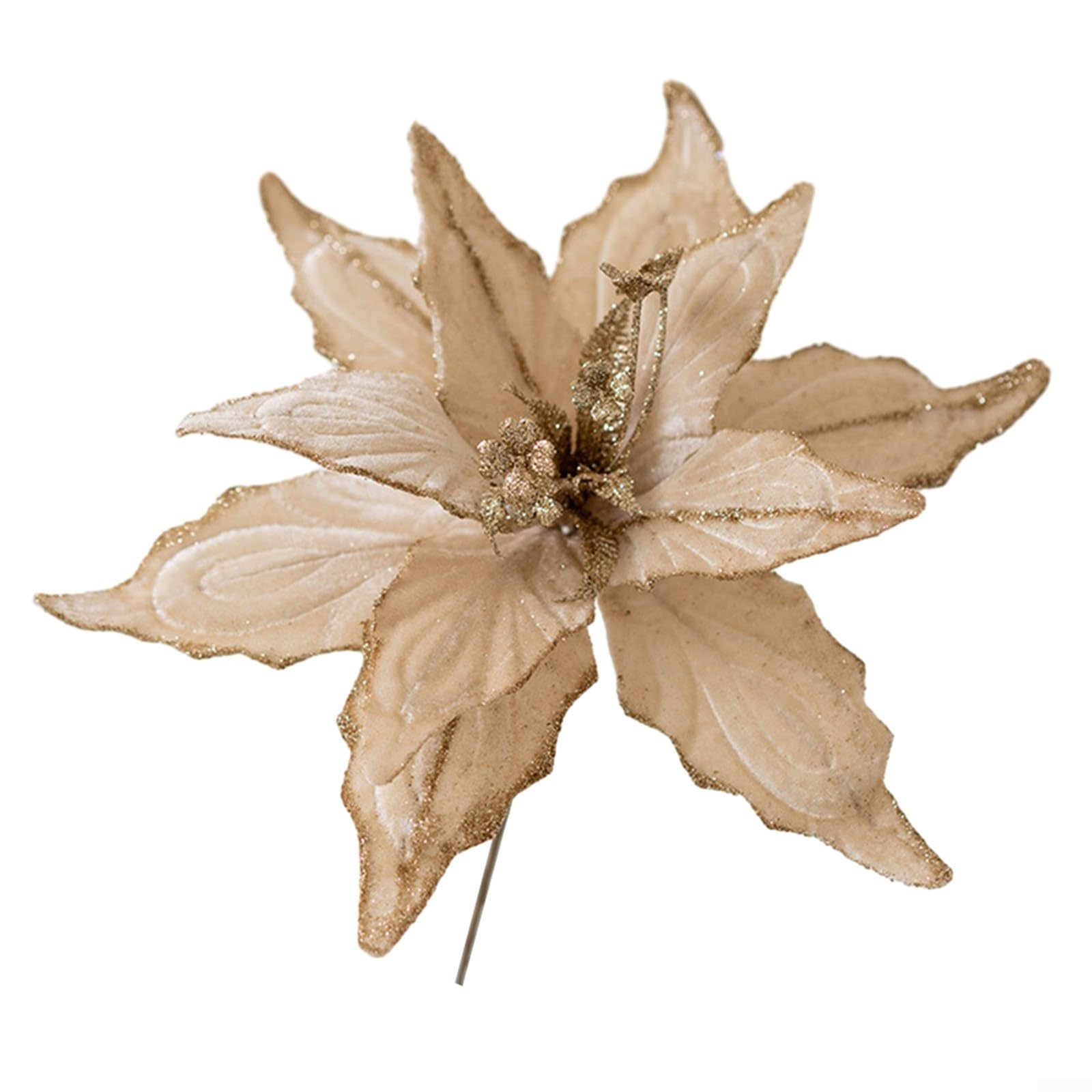SPORTARC Christmas Glitter Poinsettia Flowers Poinsettia, 28cm Christmas Poinsettia Glitter Flower Hanging Xmas Party Tree Decoration(Light Gold)