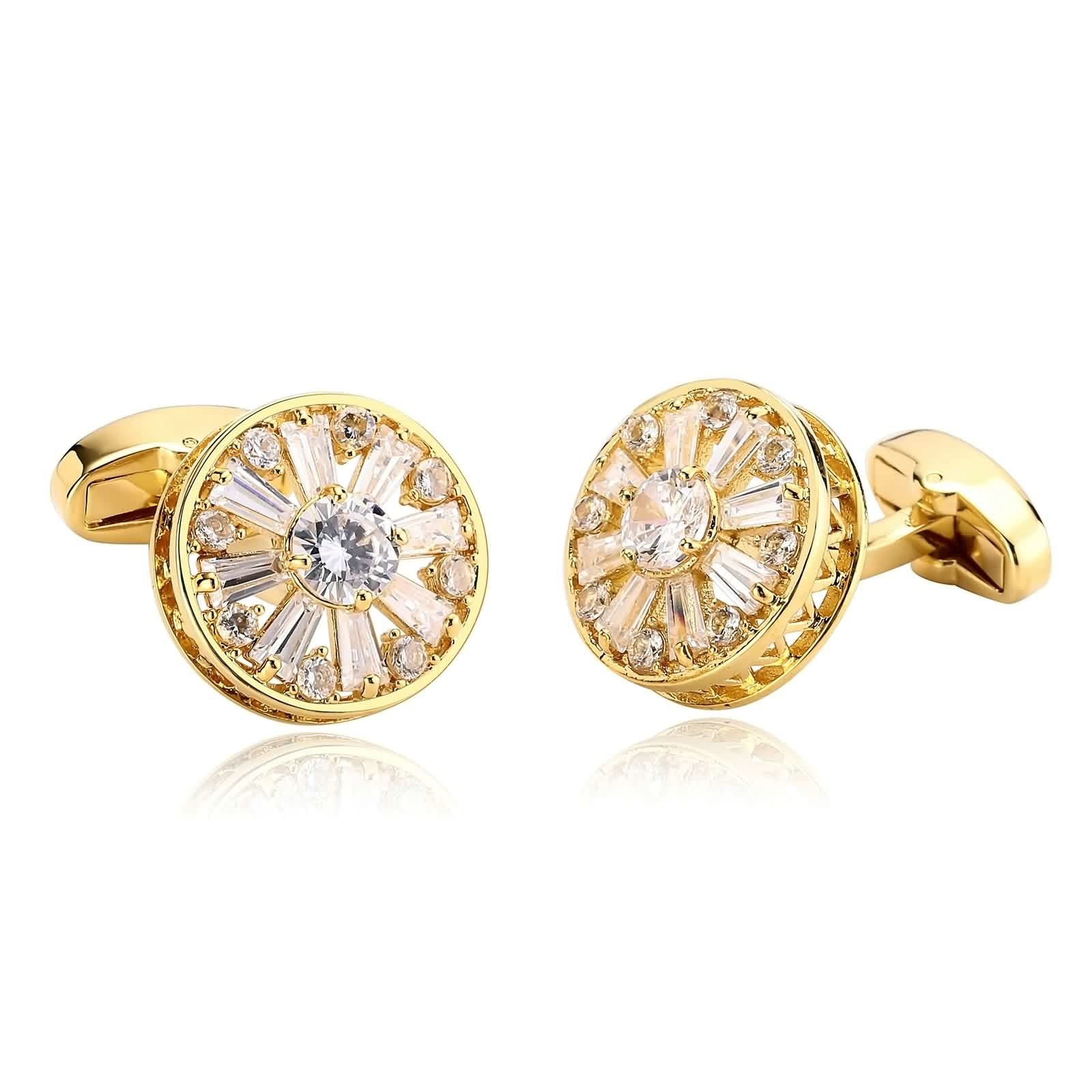 Whoiy Gemelos Personalizados Padrino Boda, Gemelos Hombre Acero Oro Blanco Redondo Zirconia para Hombres Camisa de Vestir