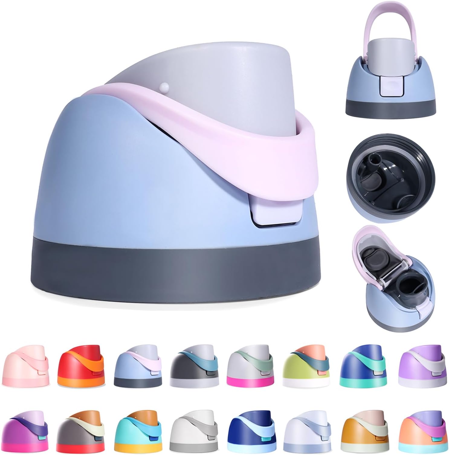 Replacement Lid for Owala Freesip, Compatible with Owala Cup 16oz 24oz 32oz 40oz, One Button Water Bottle Top Lid Replacement Accessory, Leakproof, BPA-Free (Blue-Pink)