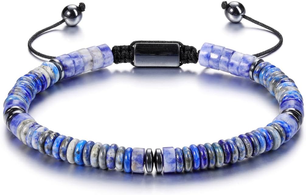 Jovivi Healing Crystal Bracelet for Men Hematite Black Obsidian Tiger Eye Gemstone Beaded Bracelets Adjustable Protection Crystals Natural Stone Beads Bracelet for Men Women Anxiety Relief