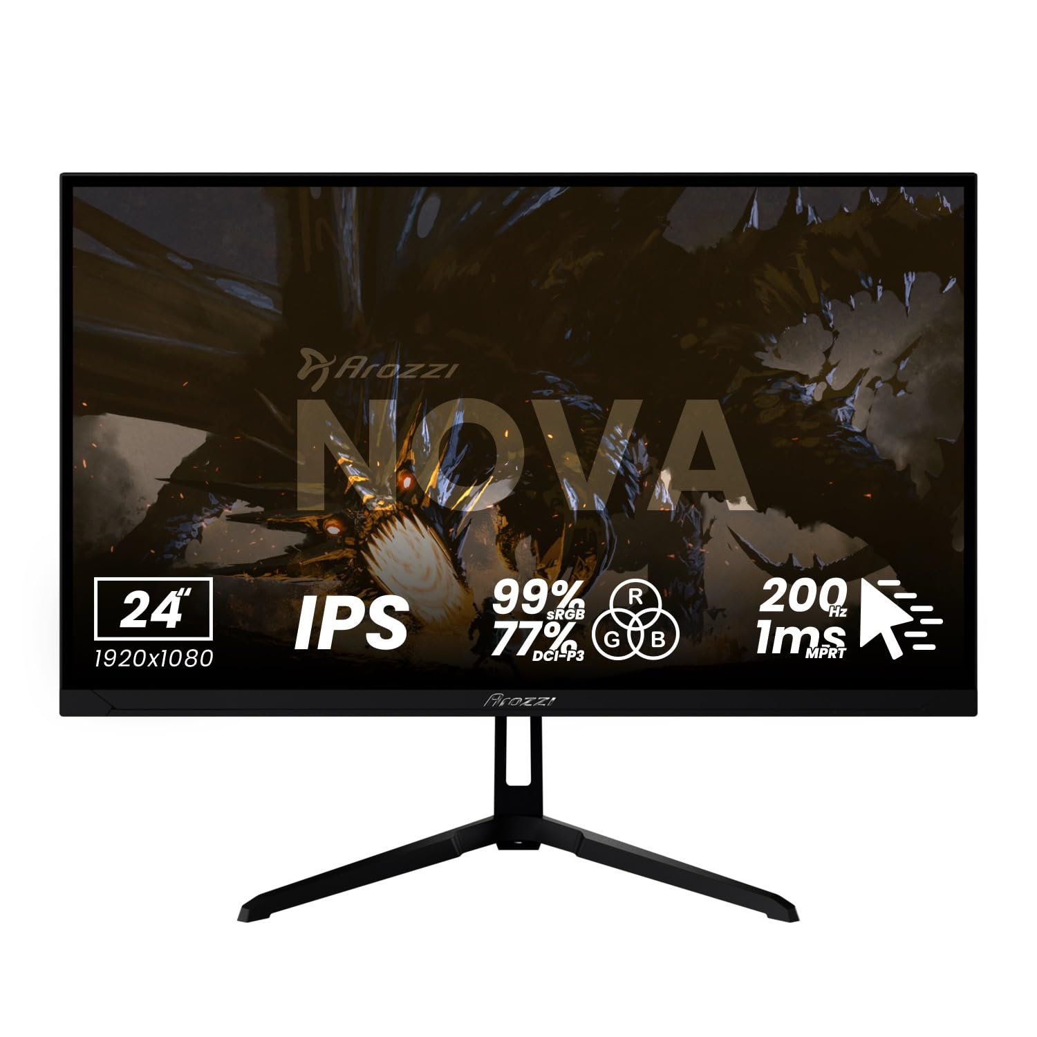 Arozzi Nova 24" Monitor Gaming IPS FHD 200 Hz, 1 ms, FreeSync, HDR, Altavoces Integrados – Negro en oferta en Amazon