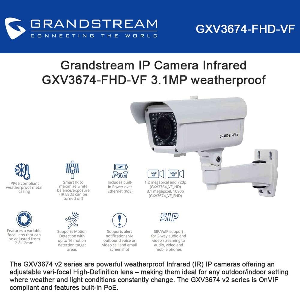Grandstream GXV3674-FHD-VF IP Camera Infrared 3.1MP Weatherproof