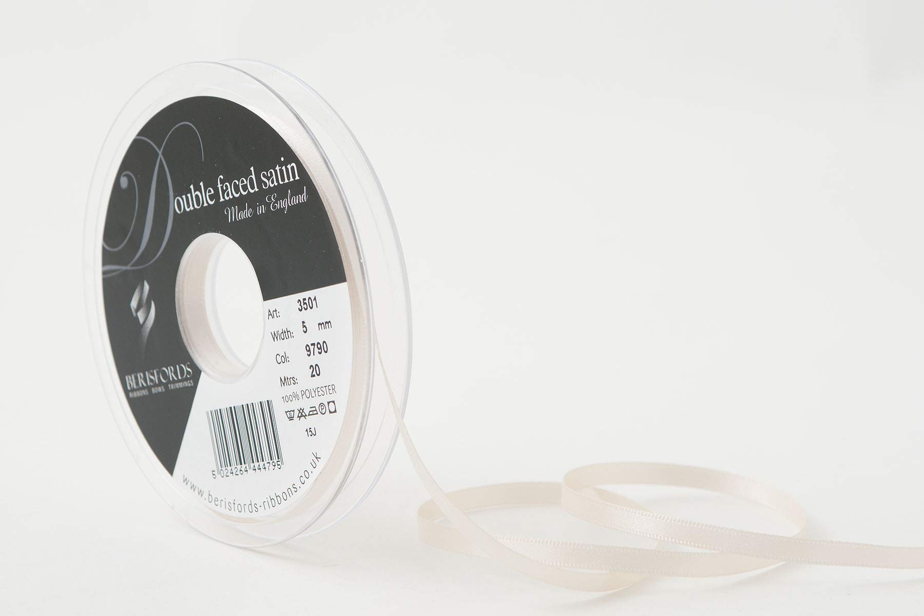 Berisfords Double FACE Poly Satin Ribbon, Pearl, 10x1x10 cm