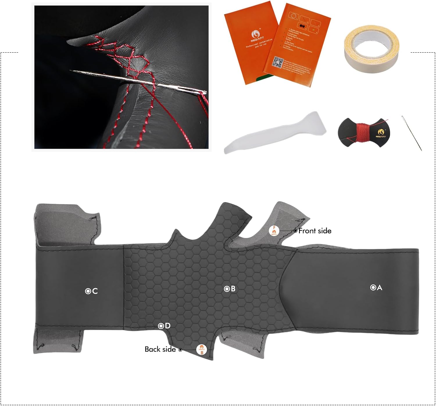 MEWANT Hand Sew Black Solid Embossed Artificial Leather Steering Wheel Cover for Infiniti G25 G35 G37 EX35 EX37 Q60 QX50